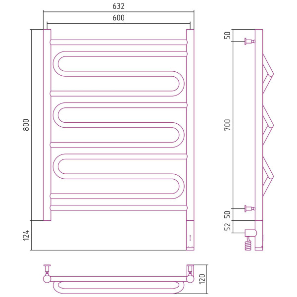 Полотенцесушитель электрический Сунержа Элегия 3.0 800x600 МЭМ правый, хром (00-5819-8060)