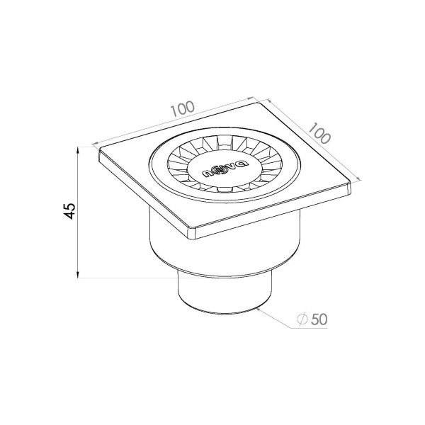 Трап вертикальный 50 мм. (100х100) Nova пластиковая решетка (белый) (5060)
