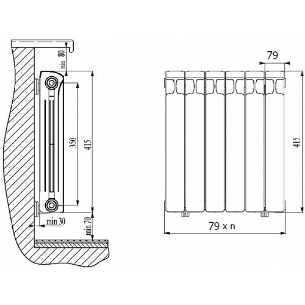 Радиатор биметаллический Rifar Base Ventil L 500 (4 секции, НП лев подкл. 50 мм.) (RB50004VL)