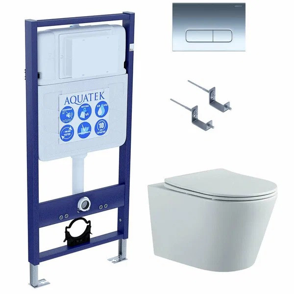 Комплект нсталляция c унитазом Aquatek Вега-1905-016 рама Standard INS-0000012 с клавишей KDI-0000016 и крепежом KKI-0000002+унитаз Вега AQ1905-00 с