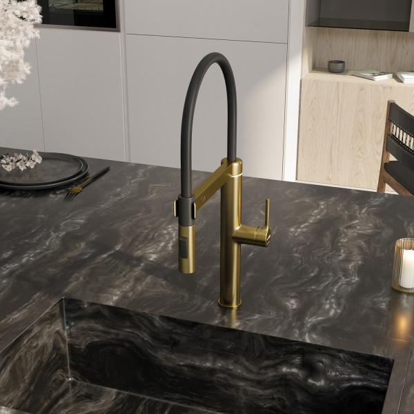 Смеситель для кухни WasserKRAFT с гибким изливом золотой (A8887)