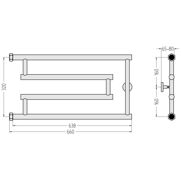 Полотенцесушитель водяной Сунержа High-Tech model G+ 320x650 матовый черный (31-4051-3265)