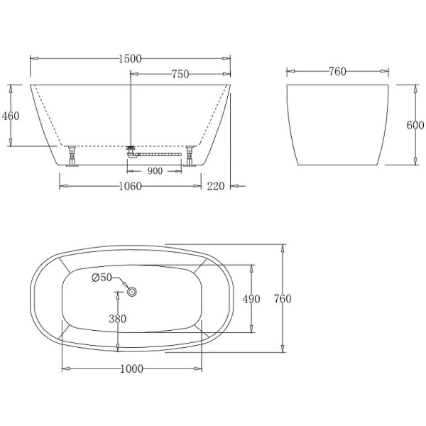 Ванна акриловая BelBagno 150x76 (BB72-1500-W0 )