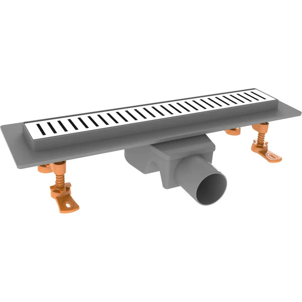 Лоток душевой 300 мм. Nova (боковой слив 360° D50, сухой затвор, решетка из нерж.ст / полоска вертикальная) (5630.005)