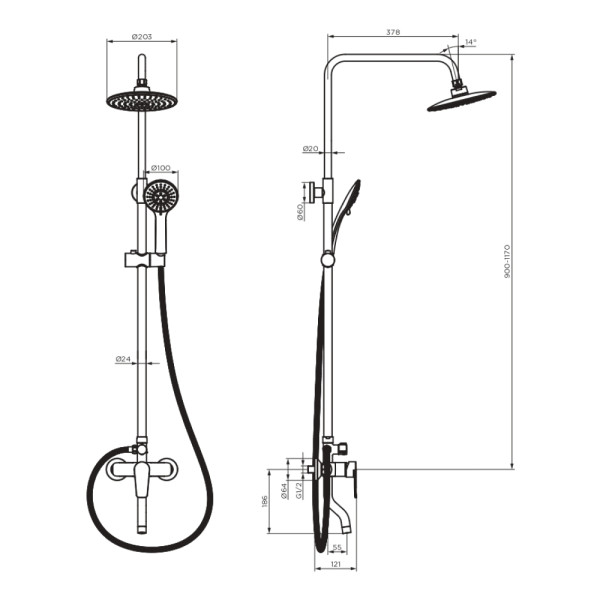 Душевая система Dorff Prime с душевым набором хром, серый (D0740900)