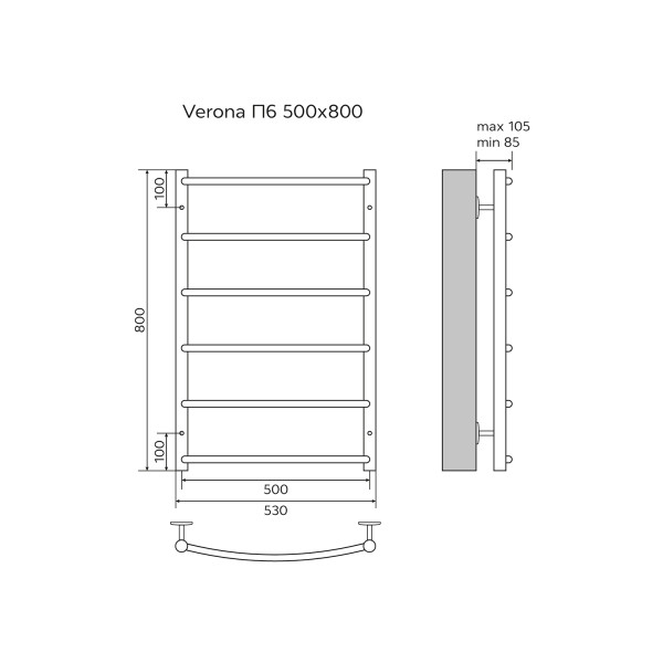 Полотенцесушитель водяной Azario Verona 500x800 хром