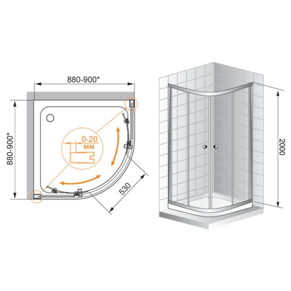 Душевой уголок Cezares Anima 90х90 стекло прозрачное (ANIMA-W-R-2-90-C-Cr-IV)