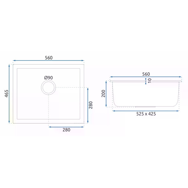 Мойка для кухни Rea nels black гранит 56x46,5x20 черная (ZLE-00109)