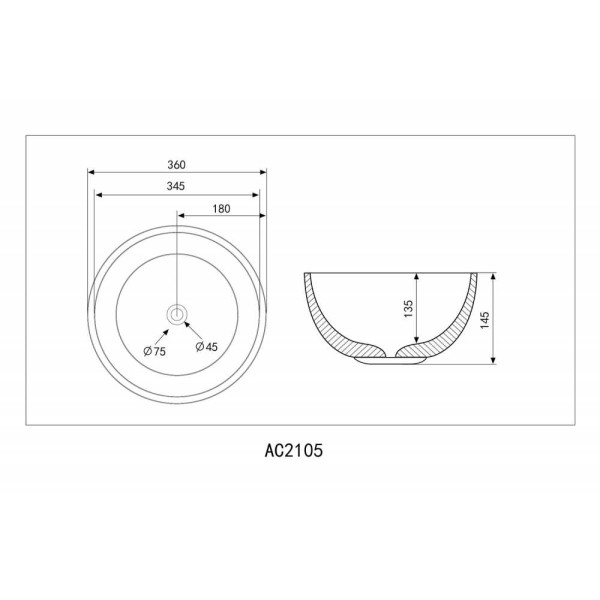 Раковина накладная ABBER Bequem 36x36 черная (AC2105MB)