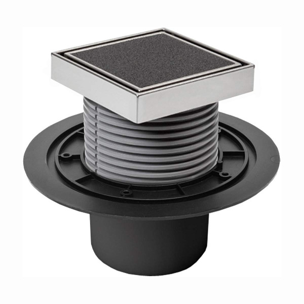 Трап MCH с нижним сливом универсальный DN110 решетка под плитку 100х100х13 рамка нерж. 122х122 (г/з+с/з)