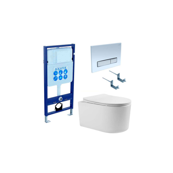 Комплект инсталляция с унитазом Aquatek Мия с клавишей смыва белая глянец (SET AQUATEK МИЯ 4в1)