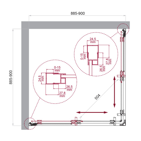 Душевой уголок BelBagno Luce 90x90x195 стекло прозрачное, профиль золото глянцевое (LUCE-A-2-90-C-ORO)