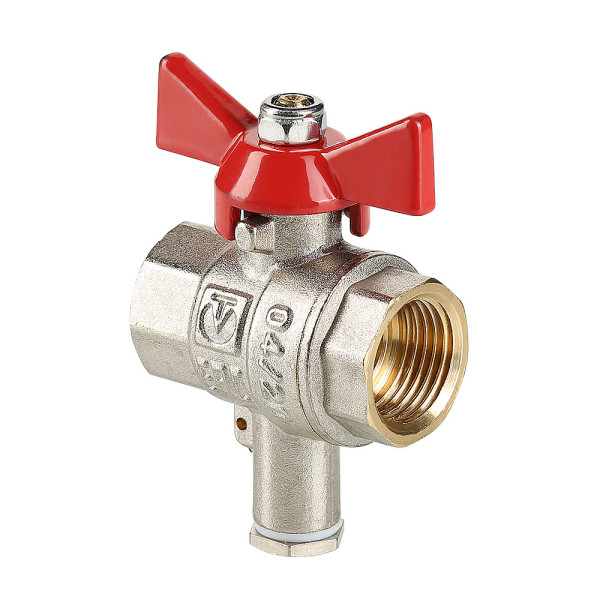 Кран 1/2" ВВ шаровый для подключения датчика температуры Valtec (красная бабочка) VT.247.N.04