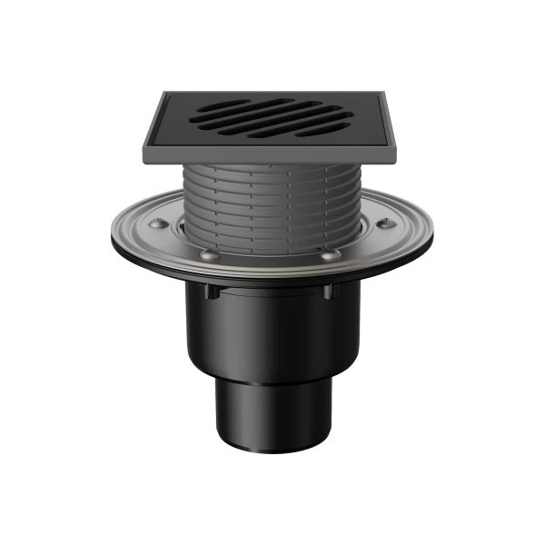 Трап регулируемый Fachmann T 310.1 PHsB 145x145 вертикальный выпуск DN50/75/110 с "мокрым" гидрозатвором, решетка чугунная, пластиковый подрамник (04.