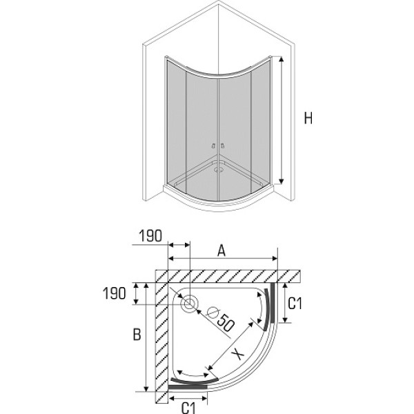 Душевой уголок Avek Start-2 80*80 стекло прозрачное, профиль хром (10101)