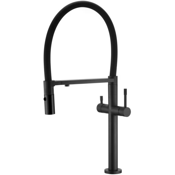 Смеситель для кухни Boheme Kitchen Черный с краном для питьевой воды с гибким изливом (115-B)