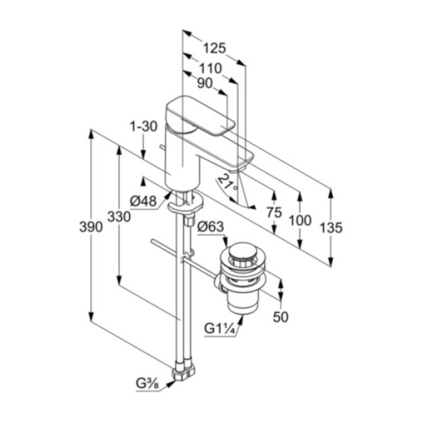 Смеситель для раковины Kludi Pure&Style хром, донный клапан (403820575) Смеситель для раковины Kludi Pure&Style хром, донный клапан (403820575)