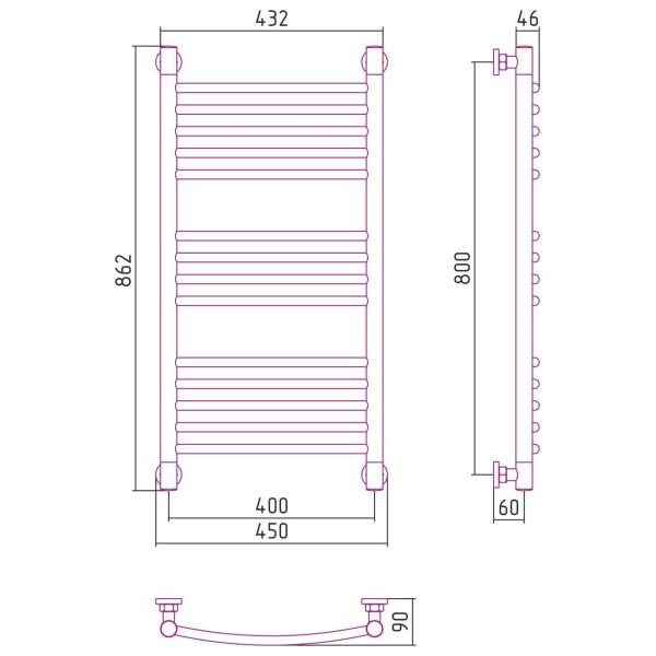Полотенцесушитель водяной Сунержа Богема+ выгнутая 800х400 белый (12-0221-8040)