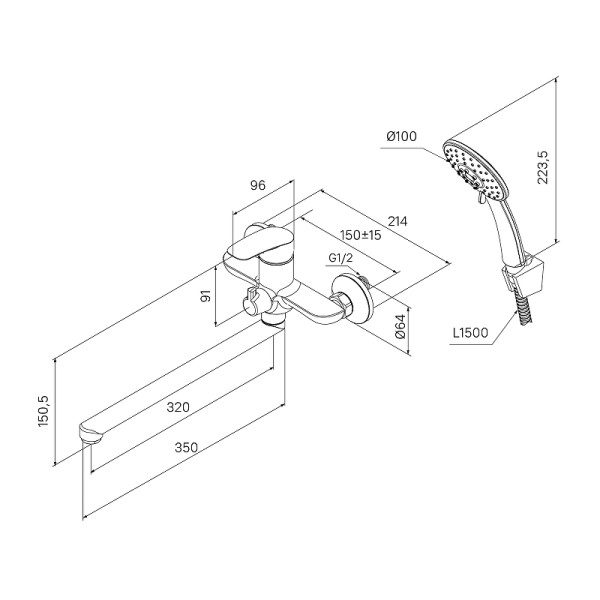 Смеситель для ванны и душа Milardo Rora с душевым комплектом, черный (RORBL00M10)