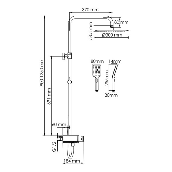 Душевая система WasserKRAFT черная (A114.160.130.CB Thermo)