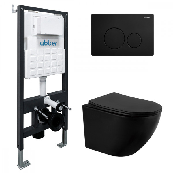 Комплект инсталляция с унитазом Abber Bequem черный матовый с инсталляцией AC0105 и кнопкой AC0121MB черная матовая (AC1100MB-AC0105-AC0121MB)
