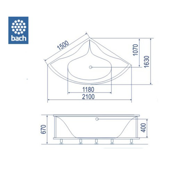 Ванна гидромассажная Bach Фэнтези 150х150 система 3А (гидромассаж 6 форсунок, спинной массаж 4 форсунки)