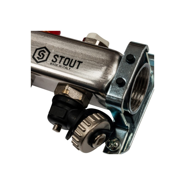 Коллекторная группа 11 отводов 1"x3/4"(18)EK с расходомерами, с клапаном вып. воздуха и сливом Stout (нерж.сталь) (SMS-0927-000011)