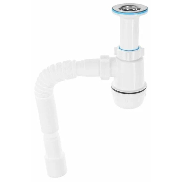 Сифон 40 мм. бутылочный АНИ "Грот" с литым выпуском 1 1/2"*70 мм., с гибкой трубой 40*40/50 АНИ пласт (A0515)