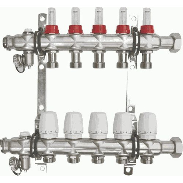 Коллекторная группа 5 отводов 1"*3/4"(18)EK с накидной гайкой и расходомерами TeRma (нерж.ст) (14258)