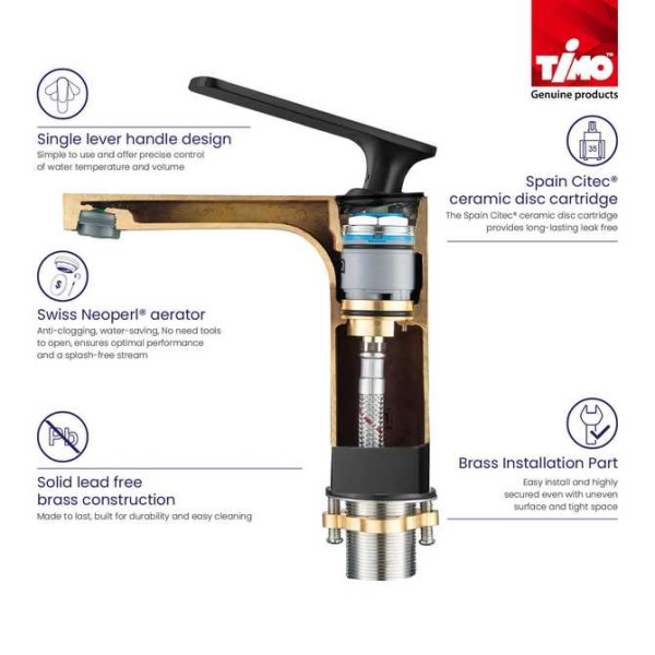 Смеситель для раковины Timo Torne черный, короткий излив (4360/03G)