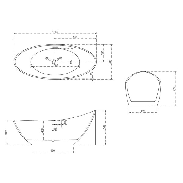 Ванна акриловая отдельностоящая Abber 184х79 серая (AB9233G)