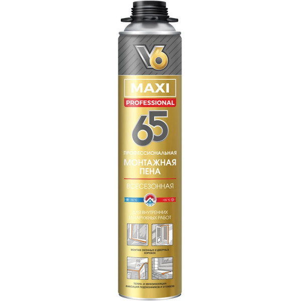 Пена монтажная профессиональная V6 MAXI 65 800 мл. (всесезонная) (01-01-53) Пена монтажная профессиональная V6 MAXI 65 800 мл. (всесезонная) (01-01-53)