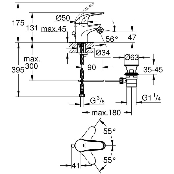 Смеситель для биде Grohe Euroeco new с донным клапаном (23263000)