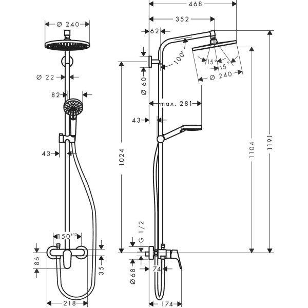 Система душевая Hansgrohe Crometta E Showerpipe 240 (27269000)