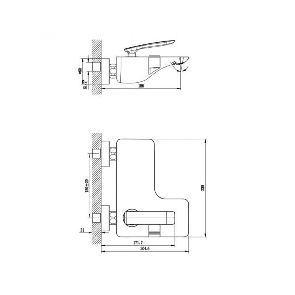 Смеситель для ванны и душа Lemark Bellario (LM6802C)