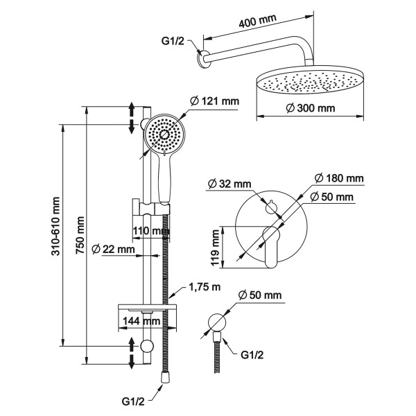 Смеситель для душа встраиваемый Swedbe Platta (с монтажным боксом) и верхним душем хром (5536)