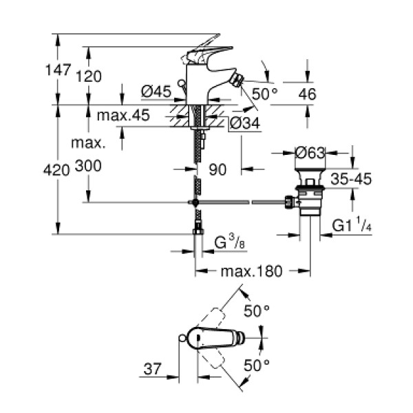 Смеситель для биде Grohe BauFlow с донным клапаном (23754000)