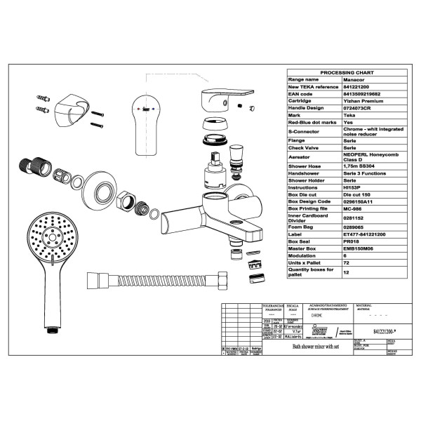 Смеситель для ванны и душа Teka Manacor с душевым набором 841221200