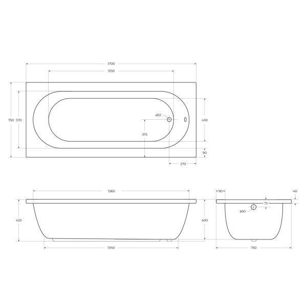 Ванна акриловая Cezares Piave 170x75x60 белый (PIAVE-170-75-42-W37)
