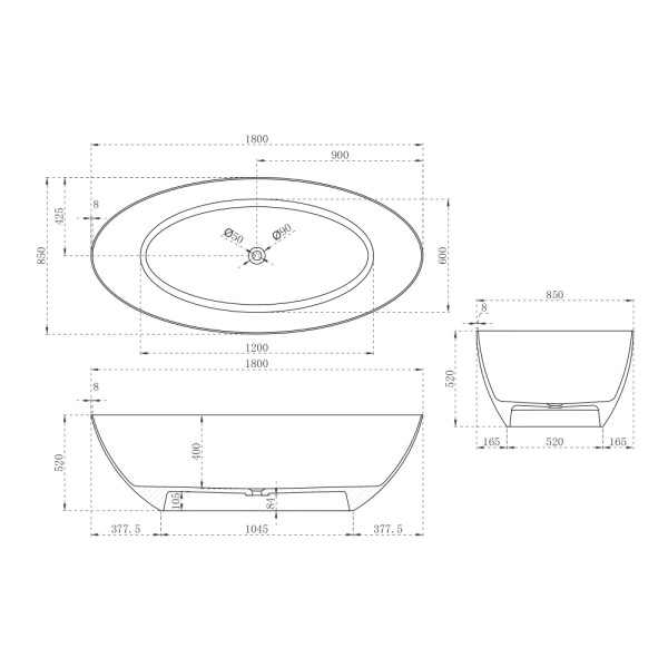 Ванна карбоновые Abber Karbon 180x85 черная (AK9002-1.8)