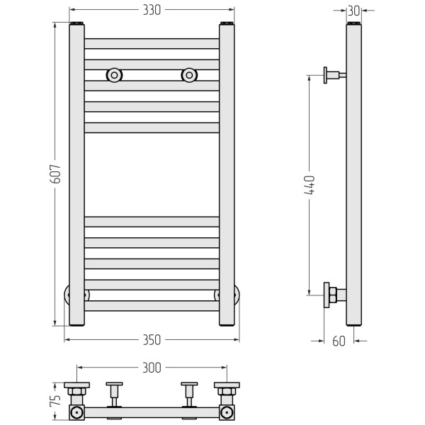 Полотенцесушитель водяной Сунержа Модус 600x300 матовый чёрный (31-0250-6030)