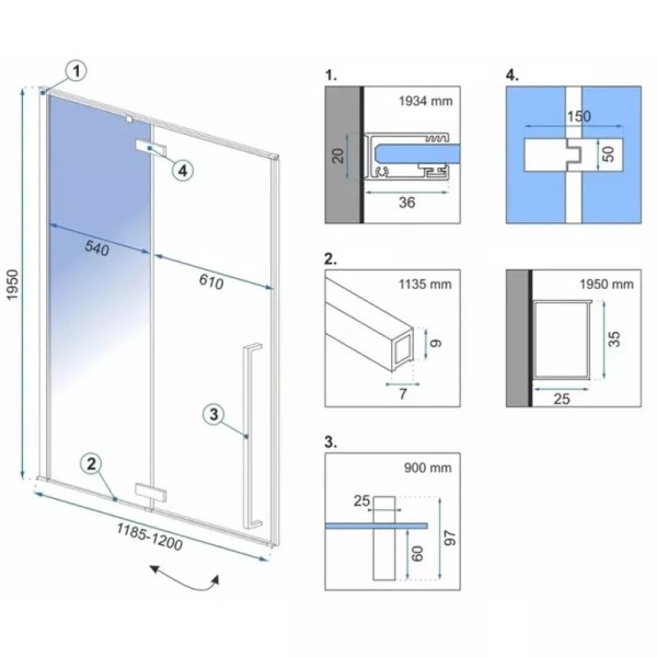 Душевая дверь Rea Rapid 120x195 стекло прозрачное, профиль чёрный (REA-K6328) Душевая дверь Rea Rapid 120x195 стекло прозрачное, профиль чёрный (REA-K6328)