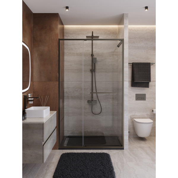 Душевая дверь Cezares Lux 130x195 стекло прозрачное, профиль оружейная сталь (LUX-B-FS-11-130-C-GM)