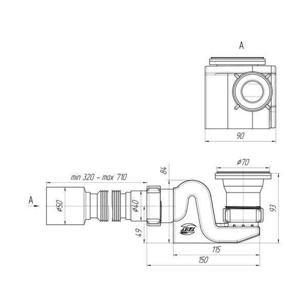 Сифон для душевого поддона Ани Бриг 1 1/2"*40 плоский с гибкой трубой 40/50 АНИ пласт (E615)