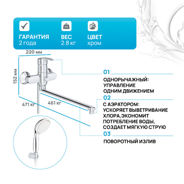 Смеситель для ванны Grohe Multiform универсальный xром (3270800A)