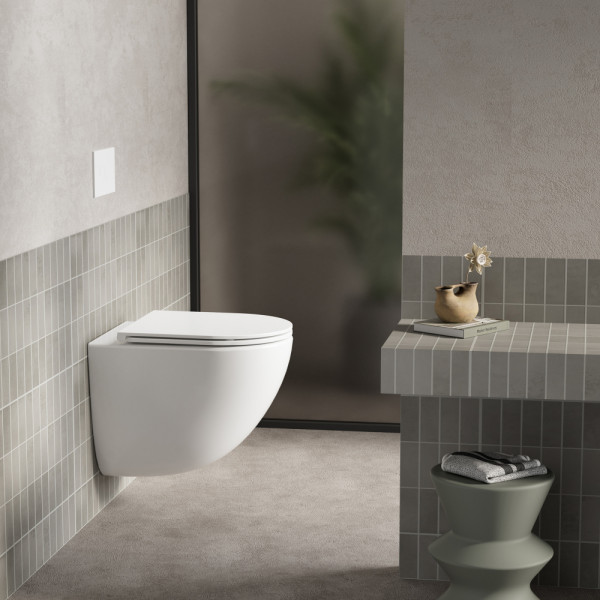 Комплект подвесной унитаз Abber Bequem AC1131TC белый, с закрытым дном с инсталляцией AC0105 и кнопкой AC0120MB черный матовый (AC1131TC-AC0105-AC0120