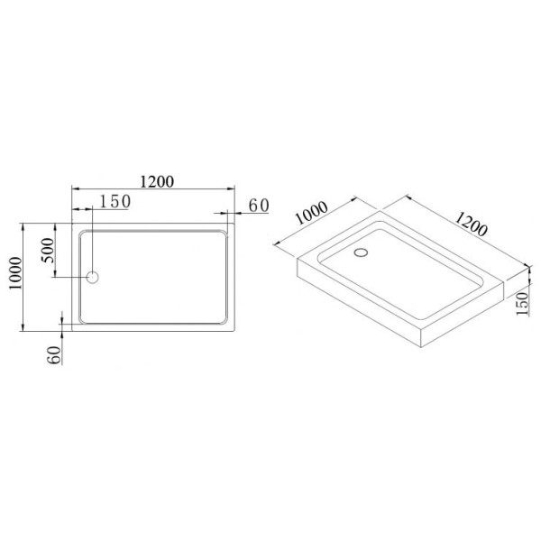 Душевой поддон Cezares 120х100 (TRAY-A-AH-120/100-15-W)