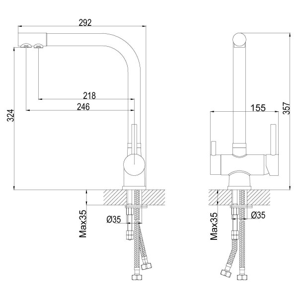 Смеситель для кухни Rossinka Z40-25 с переключателем на фильтр (Z40-25)