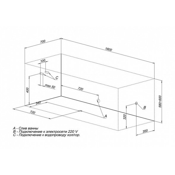 Ванна акриловая Aquanet Bright 180х70 без гидромассажа Ванна акриловая Aquanet Bright 180х70 без гидромассажа