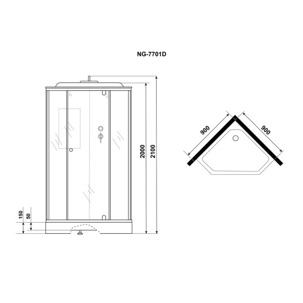 Душевая кабина 90x90 стекло прозрачное, профиль хром матовый (NG-7701DM)